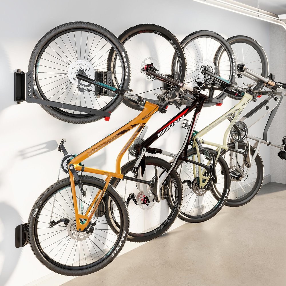 monTEK Swivel Bike Wall Mount, No Heavy Lifting Required Bike Wall Mount, Bike Hangers for Garage, Space-Saving Bike Rack Garage, Easy to Load and Unload, Bike Hanger Can Hold Up to 77 lbs, 4 Pack