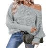 Cakulo Womens Off Shoulder Sweater Top Fall Outfits Fashion 2025 Oversized Knit Batwing Long Sleeve Crochet Sweaters Grey L view 1