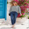 Cakulo Womens Off Shoulder Sweater Top Fall Outfits Fashion 2025 Oversized Knit Batwing Long Sleeve Crochet Sweaters Grey L view 3