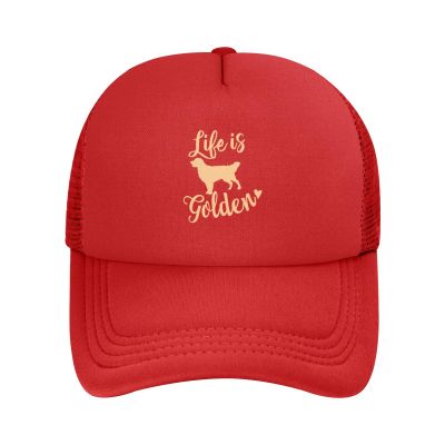 NMNRRPTLS Life is Golden Retriever Mesh Baseball Cap Men Women Adjustable Classic Solid Color Baseball Hat Red