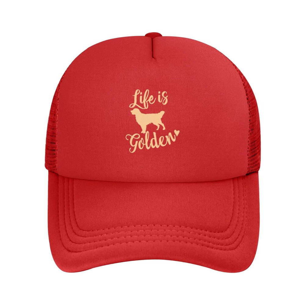 NMNRRPTLS Life is Golden Retriever Mesh Baseball Cap Men Women Adjustable Classic Solid Color Baseball Hat Red