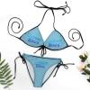 Custom String Bikini for Women Two Piece Bathing Suits with Image Text Logo Summer Beach Pool Swimwear Fun Gifts Sky Blue L view 4