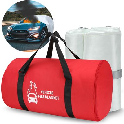 Azazccm Emergency Fire Blanket for Car, Large Fiberglass Fire Suppression Blanket, Survival Safety for Electric Vehicle Truck Automotive Conflagration (13.12x19.68FT), White