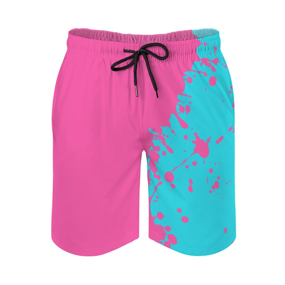 Pynnlts Retro Gradient Color Men's Swim Trunks Quick Dry Funny Summer Beach Shorts Summer Bathing Suits with Pockets Rose Red m