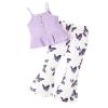 NineFit Basics Kids Girls' Knitted Ruffles Hem Vest Tops Butterfly Print Flare Pants 2 Pcs Summer Fashion Girls (Purple, 5 Years) view 1