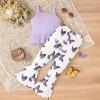 NineFit Basics Kids Girls' Knitted Ruffles Hem Vest Tops Butterfly Print Flare Pants 2 Pcs Summer Fashion Girls (Purple, 5 Years) view 3