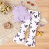 NineFit Basics Kids Girls' Knitted Ruffles Hem Vest Tops Butterfly Print Flare Pants 2 Pcs Summer Fashion Girls (Purple, 5 Years) view 4