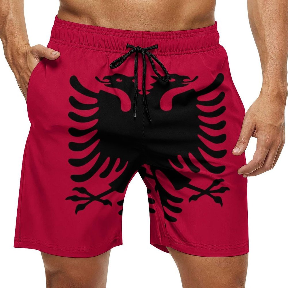 Adugen Origei Mens Swim Trunks Albania Flag Surfing Beach Shorts with Pockets XL