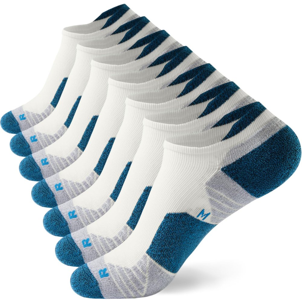 WANDER Men's Athletic Running Socks 7 Pairs Thick Quarter Socks Cushion Ankle Sport Low Cut Socks(7 Pairs White Yarn Blue,Size:10-12)