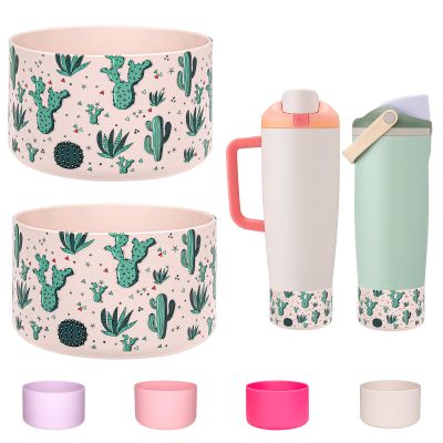 WK IEASON 2PCS Protective Silicone Boots Compatible with Owala FreeSip Sway 30oz 40oz Bottles and 40oz Tumblers, Anti-Slip Bottom Cover Boot for Owala FreeSip Accessories(Rose Quartz Cactus x2)