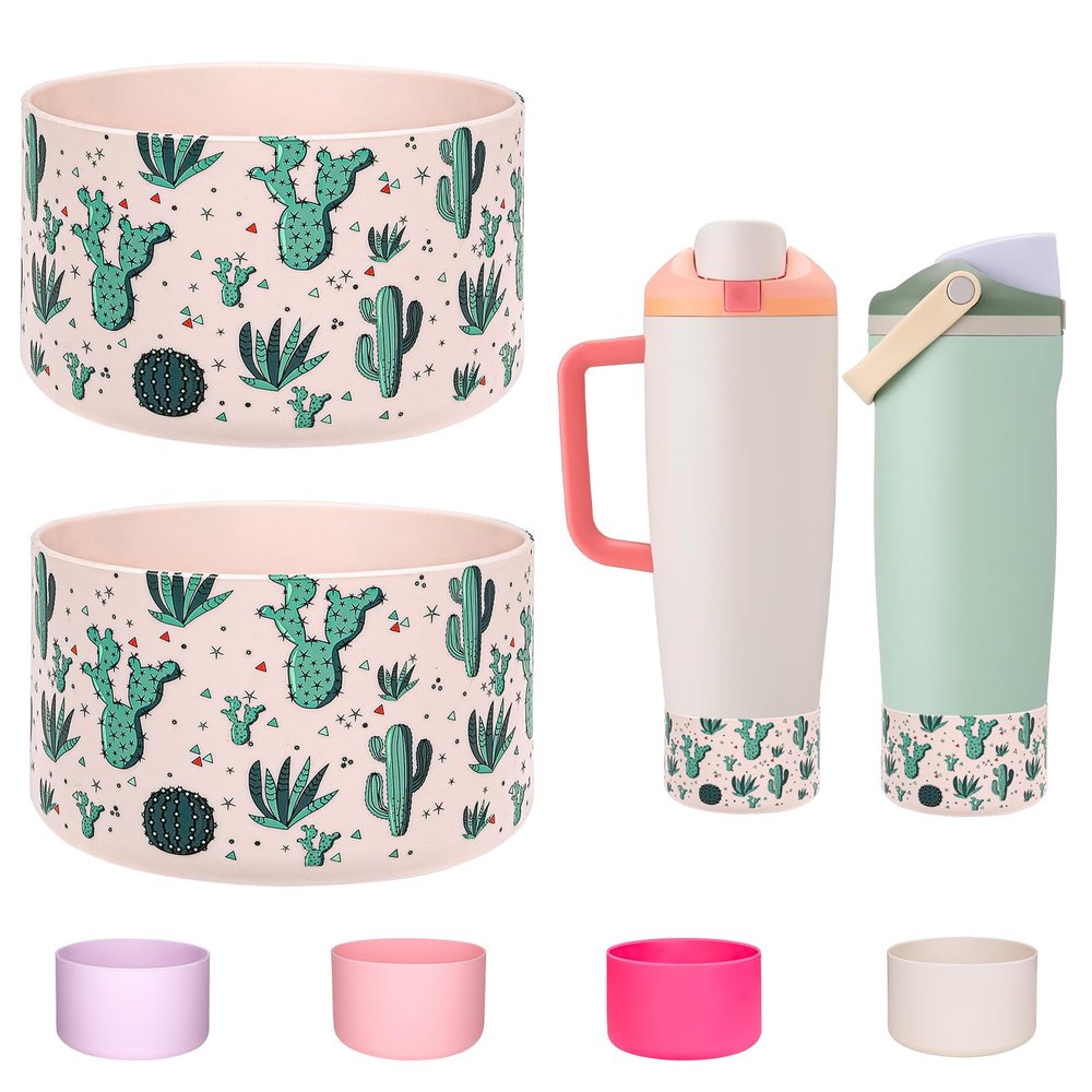 WK IEASON 2PCS Protective Silicone Boots Compatible with Owala FreeSip Sway 30oz 40oz Bottles and 40oz Tumblers, Anti-Slip Bottom Cover Boot for Owala FreeSip Accessories(Rose Quartz Cactus x2)