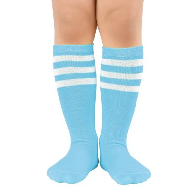 American Trends Light Blue Baseball Softball Soccer Socks Knee High Tube Light Blue Socks for Girls 4-6 years