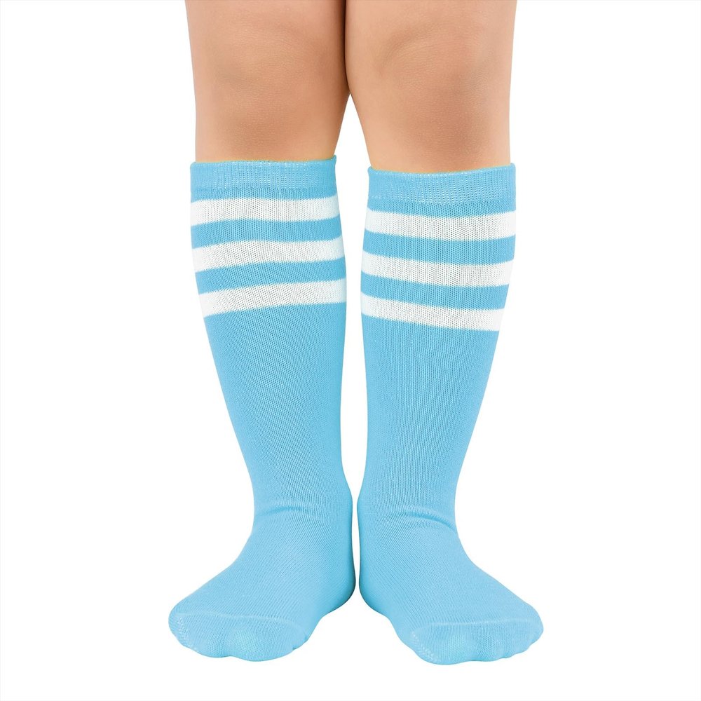 American Trends Light Blue Baseball Softball Soccer Socks Knee High Tube Light Blue Socks for Girls 4-6 years