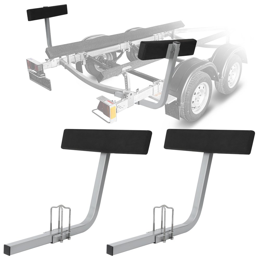 2PCS Boat Trailer Guides, 20" Inch Carpeted Guide On Tilting Side Bunks, 2 Foot Bunk Boards Kit, with Mounting Frames and Hardware for High Beam, Box, C-Channel Trailers