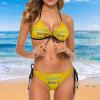 Custom Sexy Bikini Set Two Piece Swimsuit for Women,Personalized Tie Cinched String Triangle Bikini Sets Orange Yellow M view 3