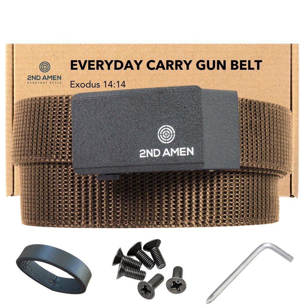 2ND AMEN Brown Tactical Belt for Men - Military Hiking Nylon Gun Belt, Perfect Battle Belt for Men & Women, 1.38" EDC Belt for Everyday Use, Ultimate 620D Cut to Size Gun Belts for Men