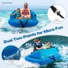 GYMAX Towable Tube for Boating, 2/3 Riders Inflatable Boat Tube for Water Sports to Pull, Boat Tubes with EVA Seat Pads, Dual Tow Points, Full 900D Nylon Cover & Drainage System (Blue, 2 Riders) view 3