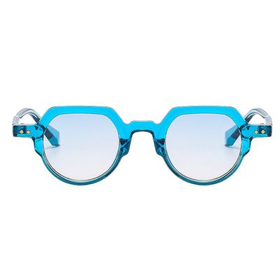 Fashion Small Irregular Square Sunglasses Women Retro Round Clear Ocean Lens Shades UV400 Men Rivets Punk Sun Glasses N45 (blue)