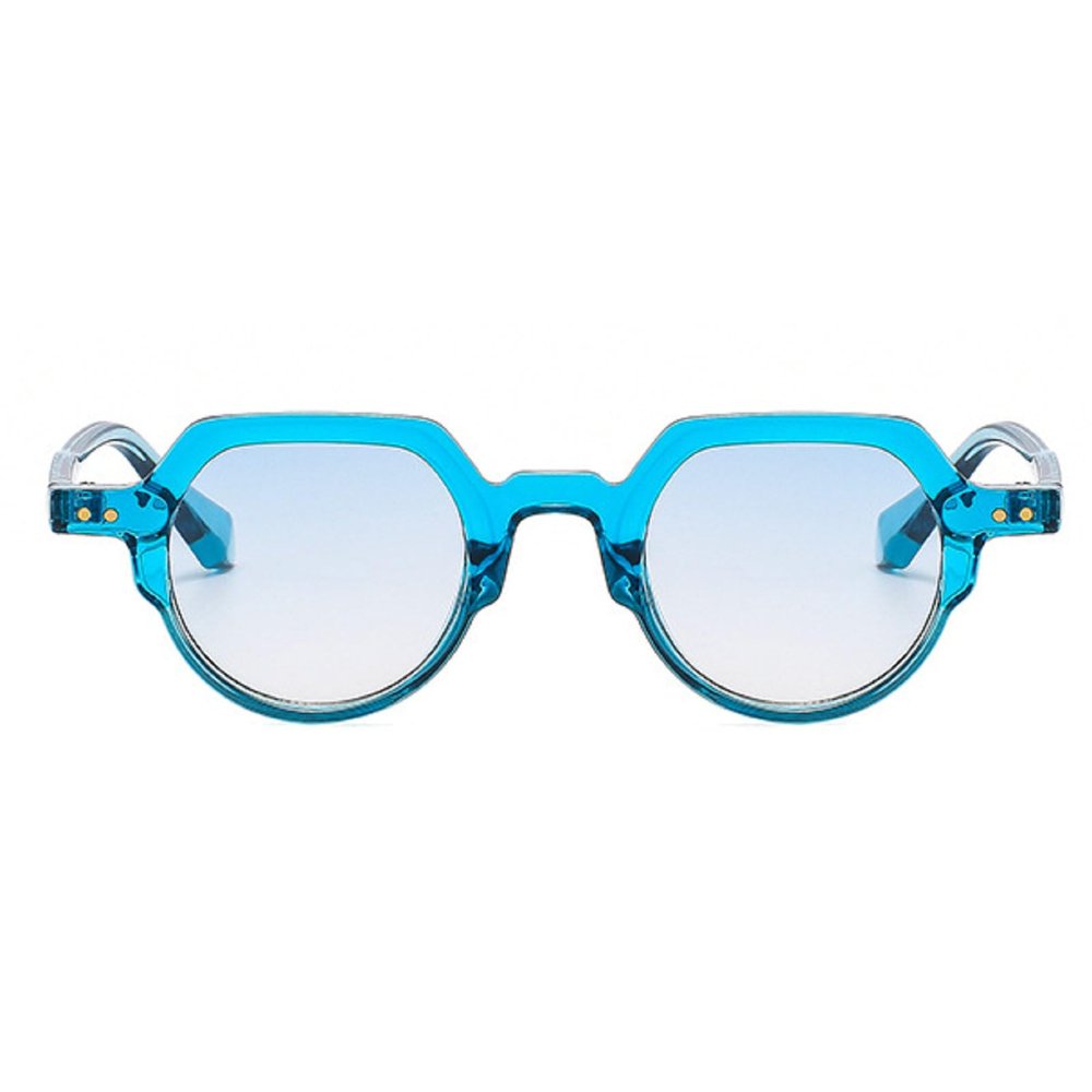 Fashion Small Irregular Square Sunglasses Women Retro Round Clear Ocean Lens Shades UV400 Men Rivets Punk Sun Glasses N45 (blue)