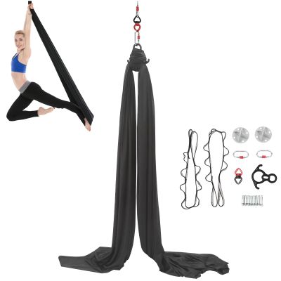 Aerial Silks Starter Kit, 5.5 Yards Equipment Set for Aerial Yoga, Durable Aerial Yoga Hammock Aerial Swing for Aerial Acrobatic, Aerial Dance & All Levels (Black, L:5m W:2.6m)