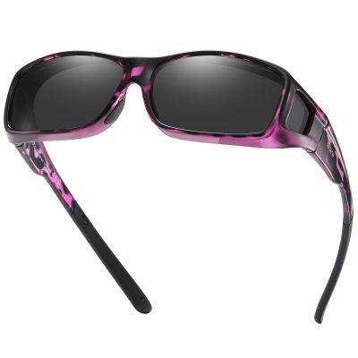 DUCO Polarized Wraparound Fitover Glasses Wear Over Sunglasses for Men Women UV Protection Sun Glasses 8954 (Purple Tortoise Frame Grey Lens)