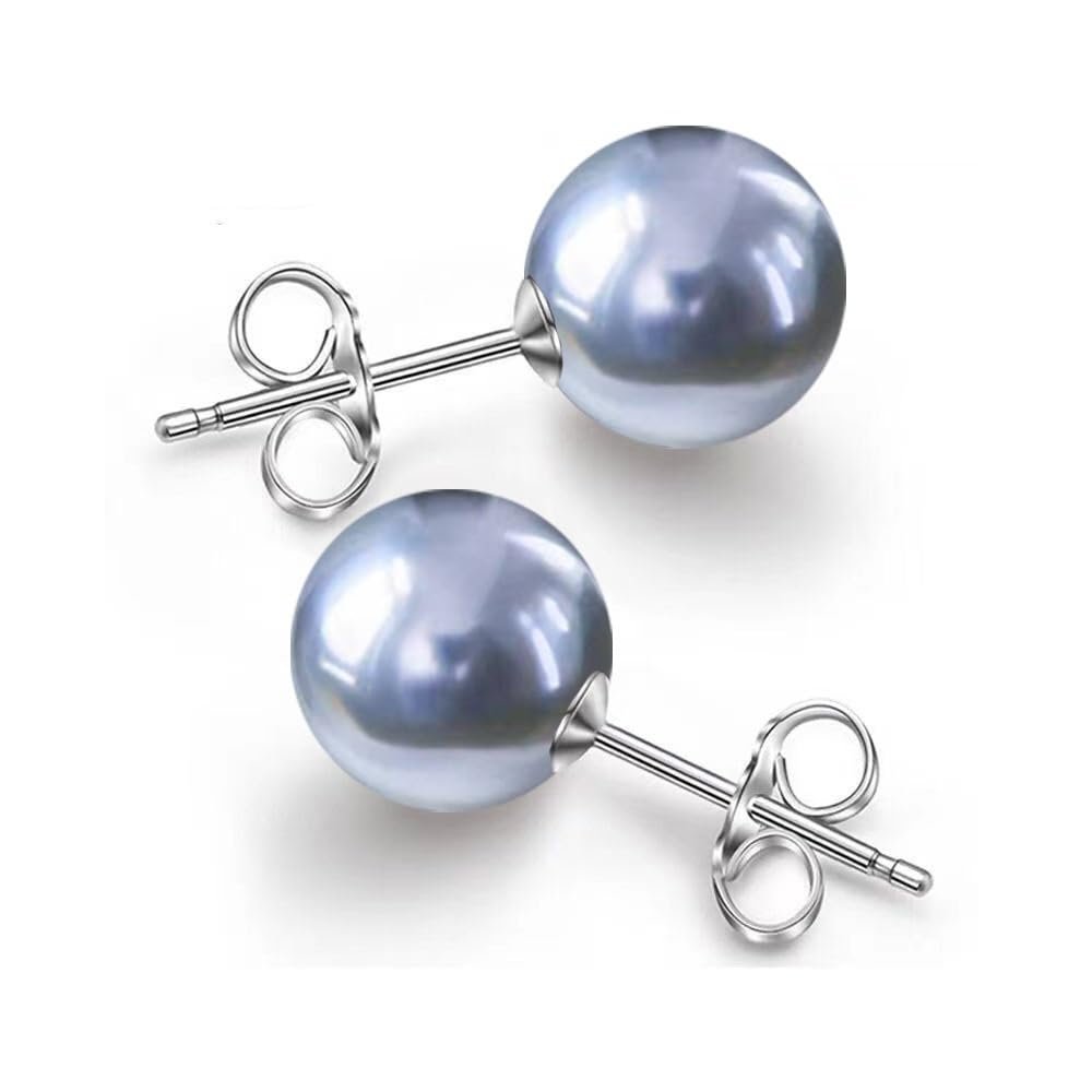 10/12mm Ocean Shell Pearl Stud Earrings Multicolor Shell Beads Pearl Stud Earrings Fashion Jewelry for Women-10MM Light Grey