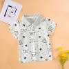 Toddler Baby Boy Polo Shirt Kids Button Up T Shirt Short Sleeve Cartoon Print T-Shirts Cute Graphic (Grey, 2-3 Years) view 2