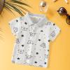 Toddler Baby Boy Polo Shirt Kids Button Up T Shirt Short Sleeve Cartoon Print T-Shirts Cute Graphic (Grey, 2-3 Years) view 4