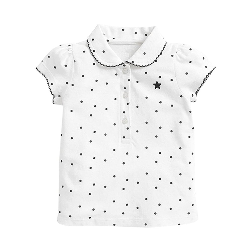 NineFit Basics Girls and Toddler Ruffle Polo Shirt Kids Baby Collar Shirt Puff Short Sleeve T-Shirt Solid Color (White, 5-6 Years)