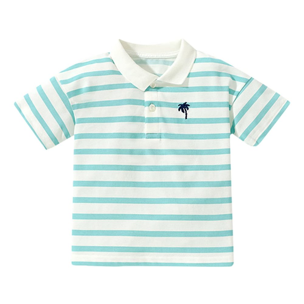 NineFit Basics Baby Boys Gilrs Polo Shirts for Toddler Short Sleeve Stripe Tee Shirt Casual Summer Cotton Top (Mint Green, 4-5 Years)
