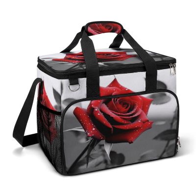 YJWANDO Camping Ice Pack, Black and White Red Rose Print Insulated Cooler Bag Large Capacity Ice Pack Portable Camping Cooler Outdoor Picnic Cooler, style