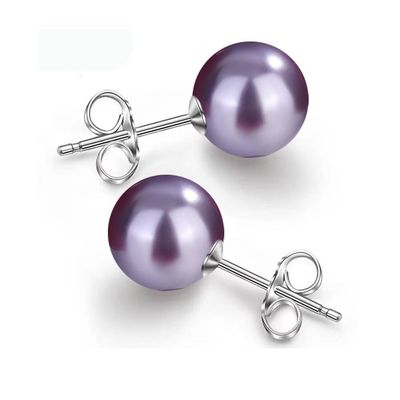 10/12mm Ocean Shell Pearl Stud Earrings Multicolor Shell Beads Pearl Stud Earrings Fashion Jewelry for Women-10MM Purple