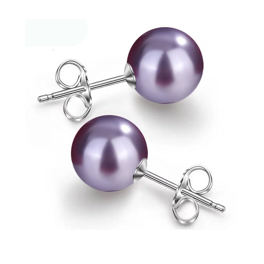 10/12mm Ocean Shell Pearl Stud Earrings Multicolor Shell Beads Pearl Stud Earrings Fashion Jewelry for Women-10MM Purple