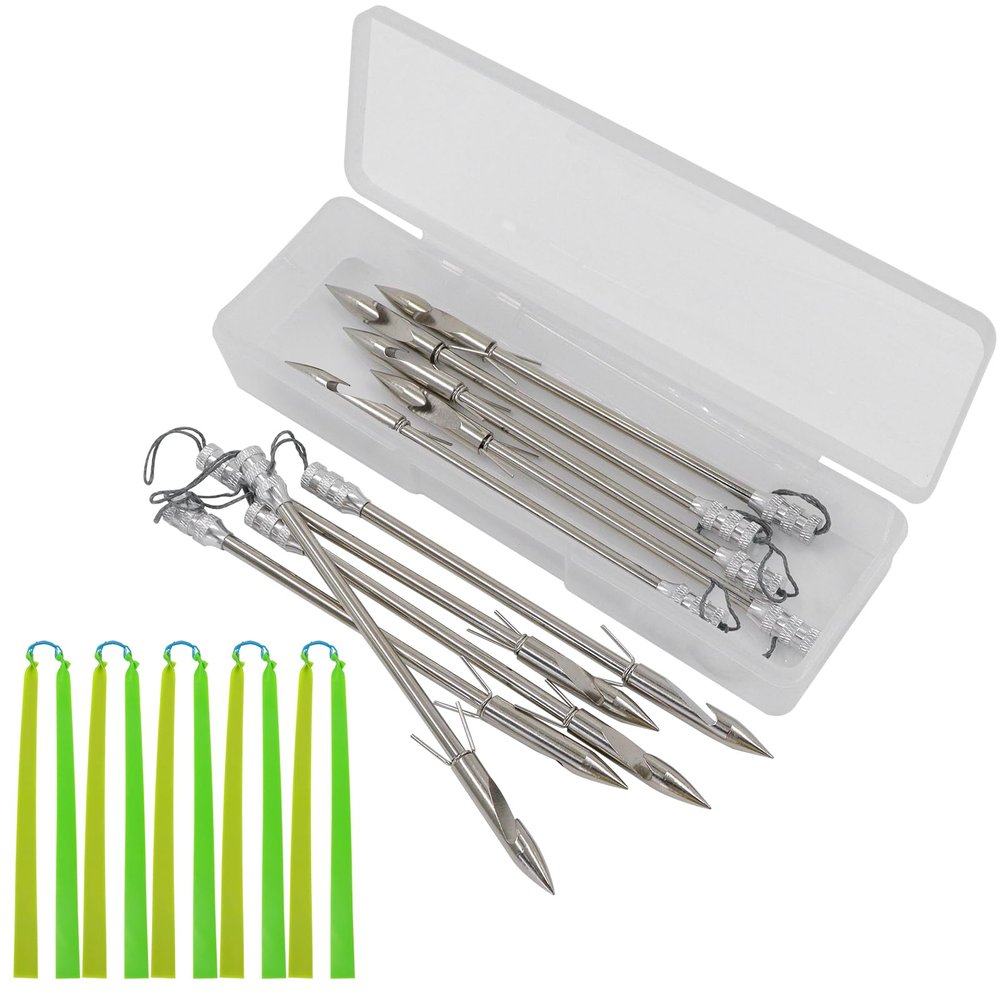 ZHUOCE 10PCS 5.7'' Fishing Darts for Sling Shot Stainless Steel Slingshot Fishing Arrows with 5 Fishing Rubber Bands and 1 Box