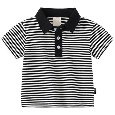 Baby Boys' and Toddler Short Sleeve Knit Polo Striped T Shirt Boys Collared Shirt Performance Polo (Black, 3-4 Years)
