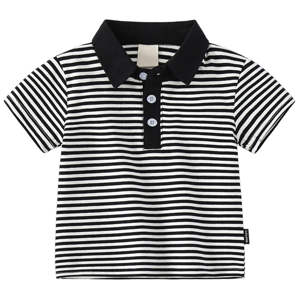 Baby Boys' and Toddler Short Sleeve Knit Polo Striped T Shirt Boys Collared Shirt Performance Polo (Black, 3-4 Years)