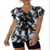 ECUPPER Women Short Sleeve Tankini Swim Dress Ruffled Flowy Skirt Swimsuits Tummy Control Two Piece Bathing Suits with Shorts Black Small view 1