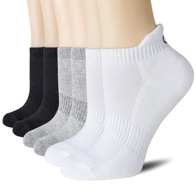 CS CELERSPORT Ankle Athletic Running Socks Low Cut Sport Tab Sock for Men and Women (6 Pairs), Large, White+Grey+Black