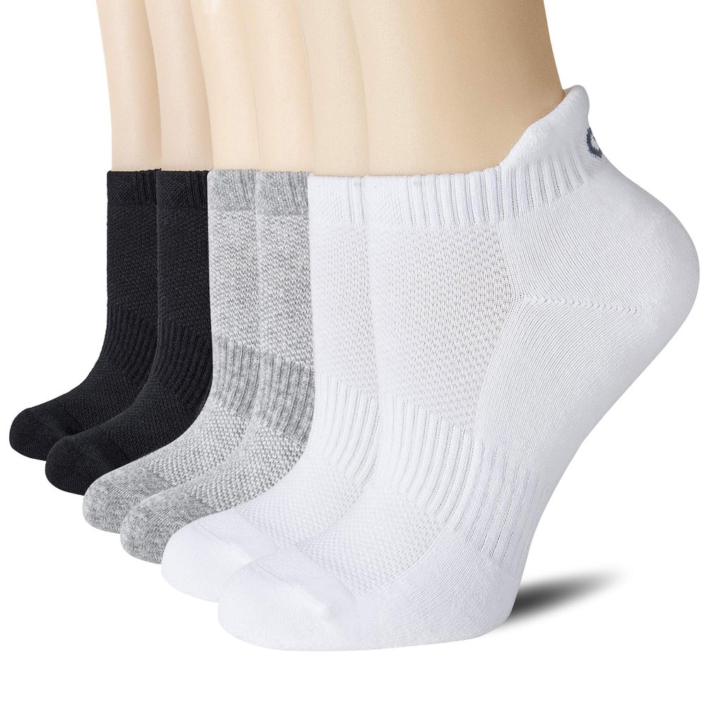 CS CELERSPORT Ankle Athletic Running Socks Low Cut Sport Tab Sock for Men and Women (6 Pairs), Large, White+Grey+Black