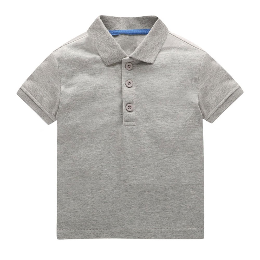 NineFit Basics Baby Boys and Toddler Short Sleeve Solid Color Polo Shirt, Uniform Shirt for Little Boys Collared (Grey, 3-4 Years)