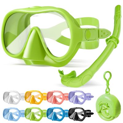 NARUTOO Snorkel Set Adults, Fashionable Macaron Colors Frameless Snorkeling Mask, Ultra Wide View Anti-Fog Snorkel Mask Set, Portable Professional Diving Snorkeling Set (Green)