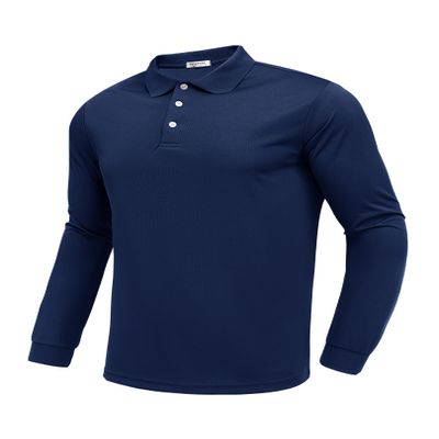 PINSPARK Long Sleeve Polo Shirts for Men Moisture Wicking Men's Golf Shirts Quick Dry Lightweight Golf Polos Collared Shirts Navy Blue