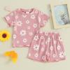 Thorn Tree Toddler Girl Clothes Floral Plaid T-Shirt & Elastic Waistband Shorts Summer Outfits for Girls (Style F Floral Set Pink, 2-3 Years) view 2