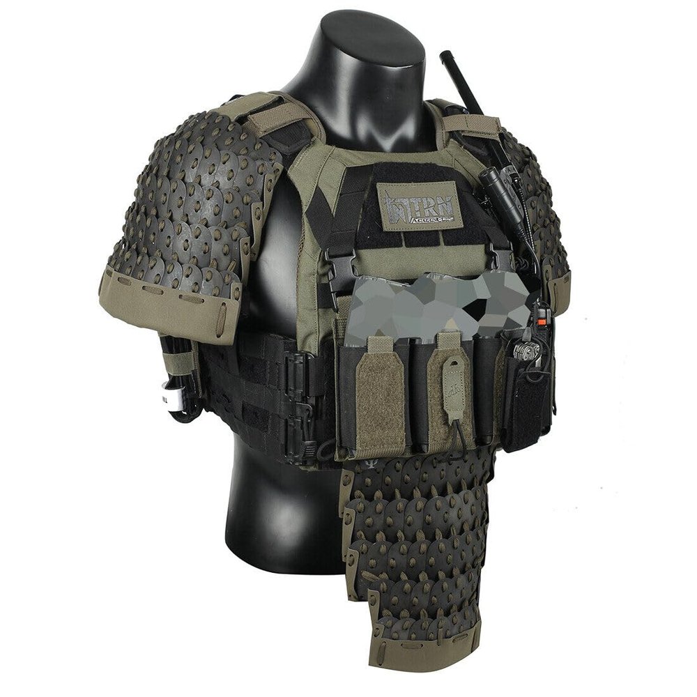 Tactical Armor Set, 1Pair Shoulder Armor, 1Pair Arm Guards, 1Pcs Crotch Protector 500D Tactical Gear Medieval Samurai Combat Armor Protector for Cosplay (Without Vest)