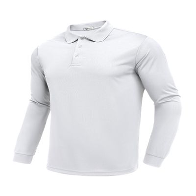 PINSPARK Golf Polos for Men Quick Dry Moisture Wicking Men's Long Sleeve Polo Shirts Lightweight Golf Polos White Polo Shirt