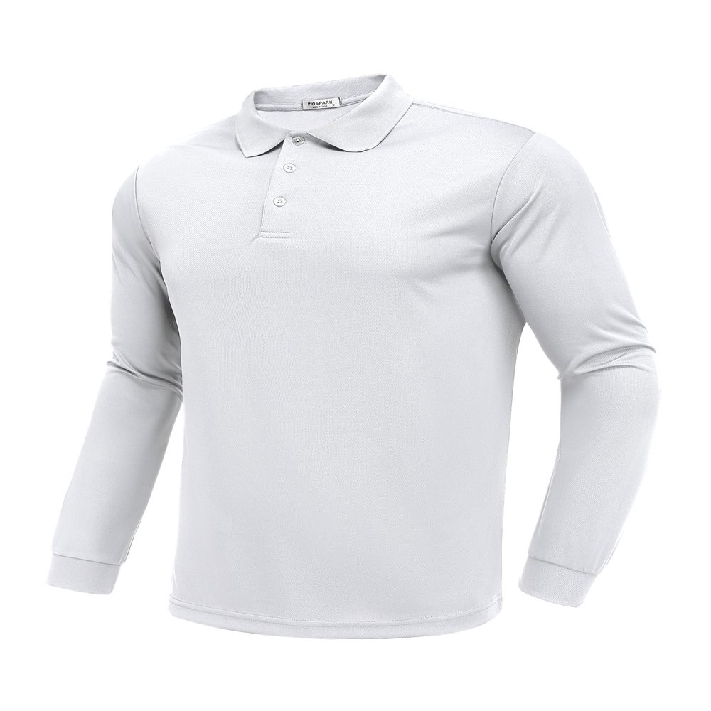 PINSPARK Golf Polos for Men Quick Dry Moisture Wicking Men's Long Sleeve Polo Shirts Lightweight Golf Polos White Polo Shirt