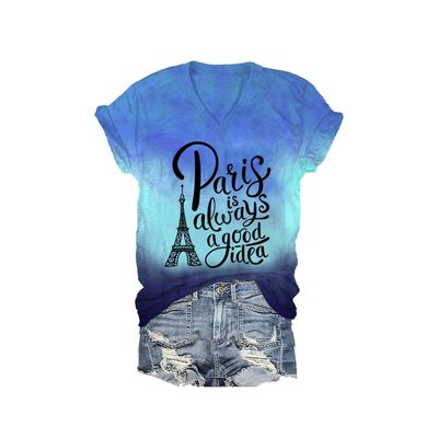NineFit Basics Paris is Always A Good Idea T-Shirt Paris is Always A Good Idea Shirt V Neck Travel Tshirts for Women Short Sleeve Casual Loose Tshirt Ocean, X-Large