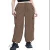 Cromoncent Girls High Waist Parachute Pants Y2K Cargo Trousers with Pockets, Coffee, 7-8 Years = Tag 140 view 2