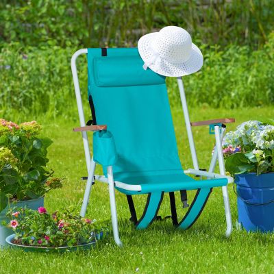 1 Pack Outdoor Beach Portable Lawn Chair,Portable Lightweight Folding Chair for Adults,Folding Beach Chair,Portable Backpack Foldable Camping Chair,with Cup Holder,for Patio Pool Yard Garden (Green)