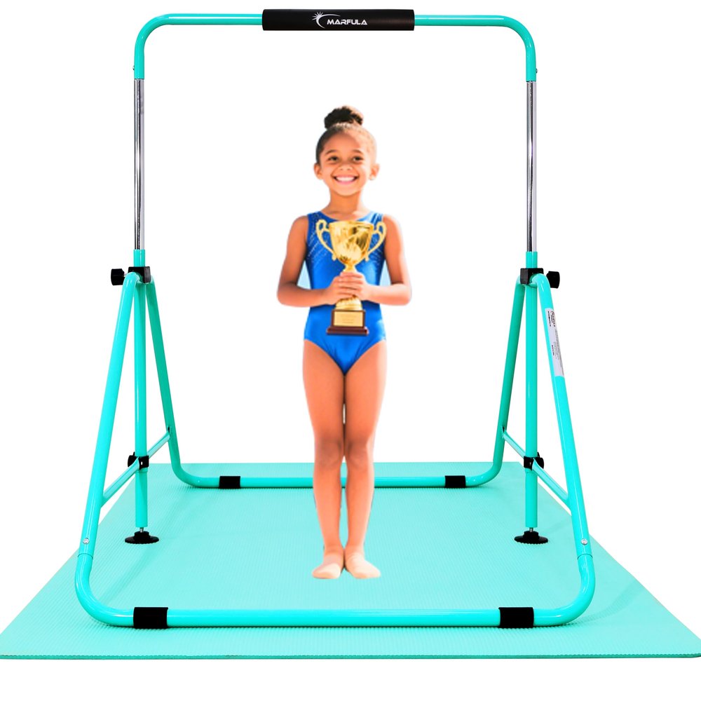 MARFULA Kip Bar Folding Gymnastic Bar with 5 FT Base Length 9 Height Levels Gymnastic Training Bar for Girls and Boys Between 3-9 Years Old at Home and Club Use